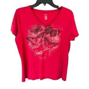 Unbranded muted red butterfly whimsy v neck whimsy lightweight tee sz L